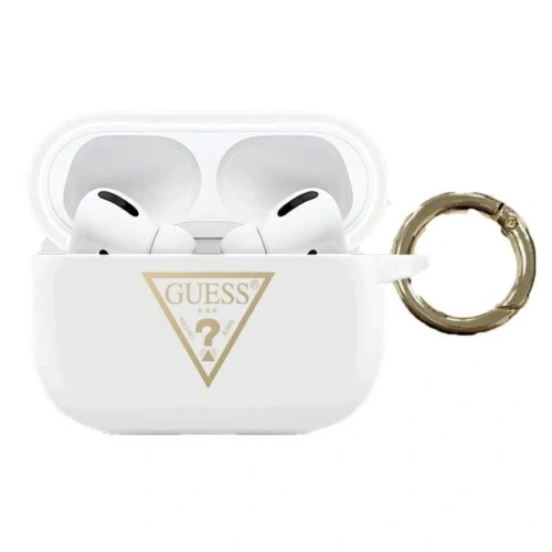 Kup Etui Guess GUACAPLSTLWH pentru Apple AirPods Pro, capac alb/white, Silicon Triunghi Logo - GUE776WHT - {ean13} - Sklep Home Screen