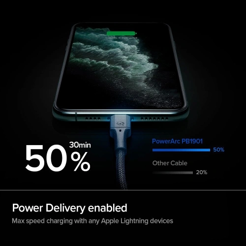 Kup Lightning kábel USB-C Spigen PowerArc PB1901 PD 100W 1m Fekete - SPN1392BLK - {ean13} - Sklep Home Screen