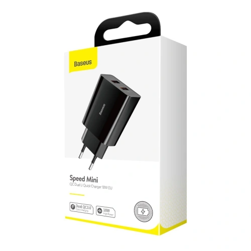 Buy Baseus Quick Charger PD + QC 3.0 18W (black) - BSU1962BLK - {ean13} - Home Screen Store Europe