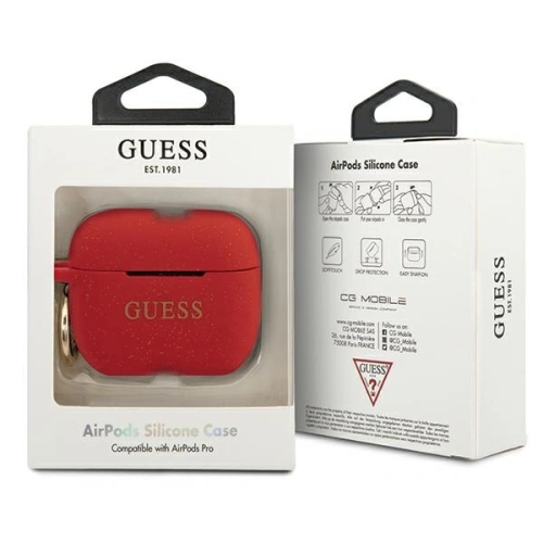 Kup Etui Guess GUACAPSILGLRE Apple AirPods Pro kryt červený/red silikonový s glitry - GUE796RED - {ean13} - Sklep Home Screen