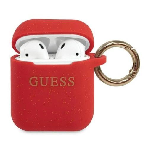 Kup Etui Guess GUACCSILGLRE husă pentru Apple AirPods roșie/silicon cu sclipici - GUE801RED - {ean13} - Sklep Home Screen