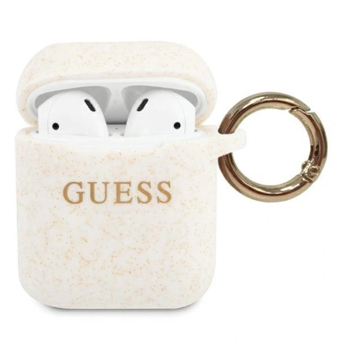 Kup Etui Guess GUACCSILGLWH Apple AirPods cover biały/white Silicone Glitter - GUE802WHT - {ean13} - Sklep Home Screen