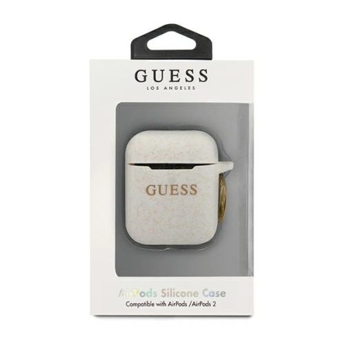 Kup Etui Guess GUACCSILGLWH Apple AirPods cover biały/white Silicone Glitter - GUE802WHT - {ean13} - Sklep Home Screen