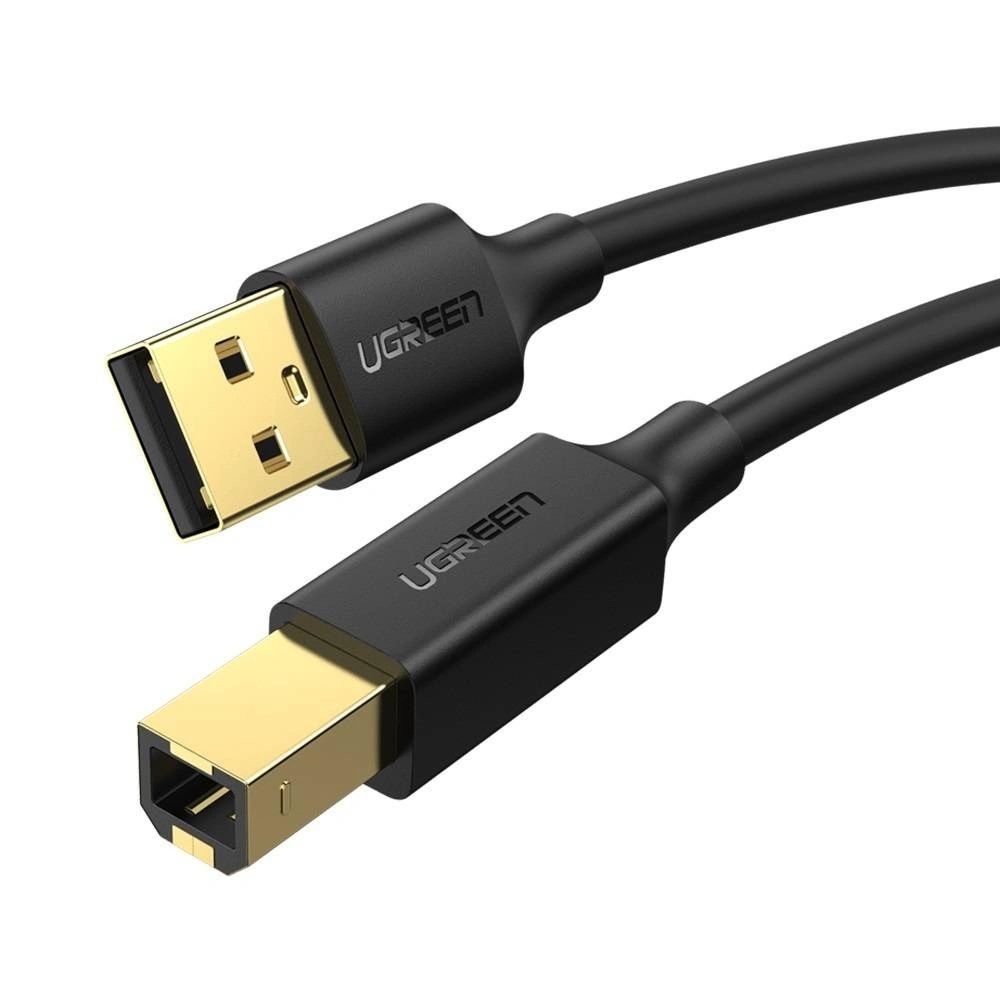 Kabel USB 2.0 A-B UGREEN US135 do drukarki, pozłacany, 1.5m (czarny)