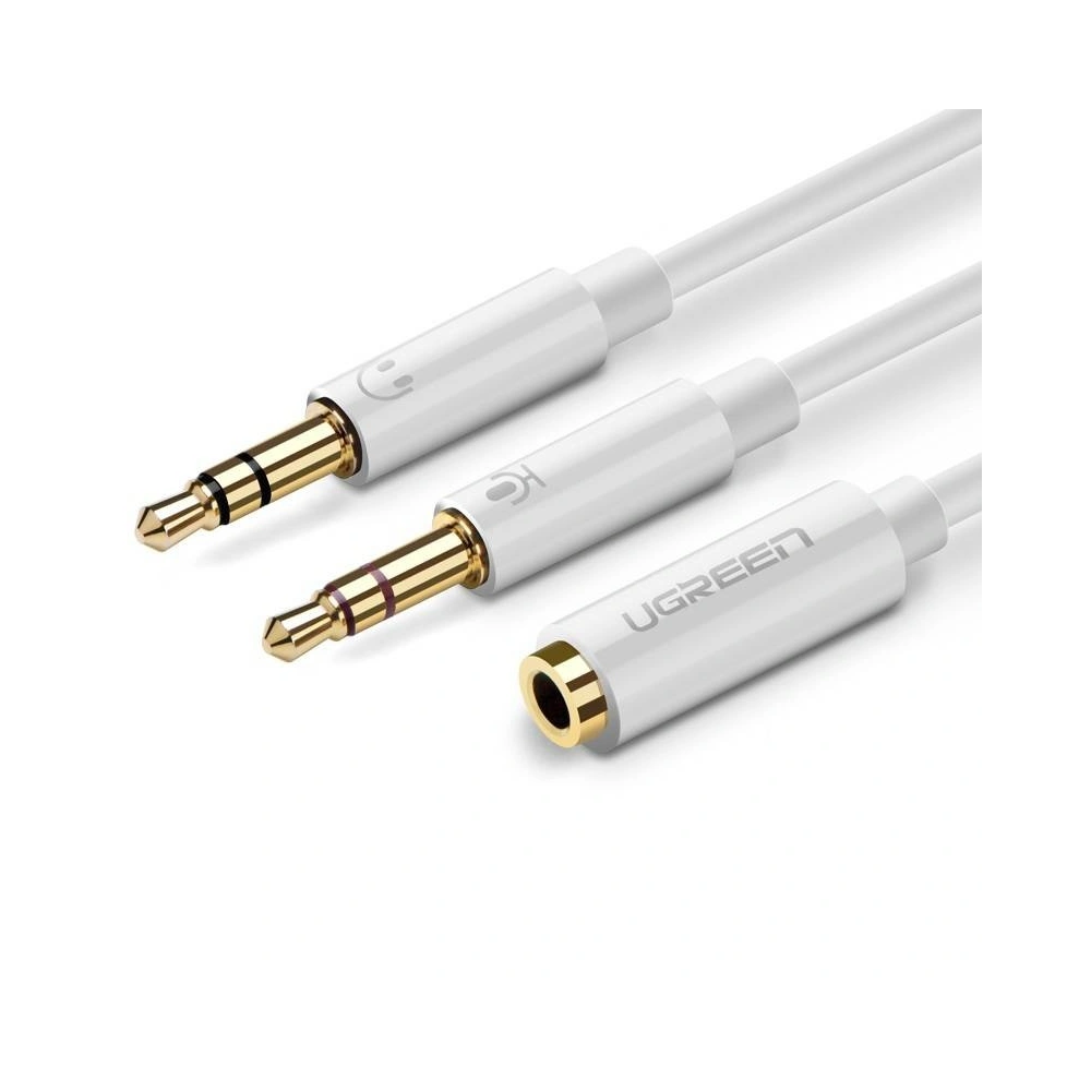 Rozdzielacz audio AUX UGREEN słuchawki + mikrofon do kabel mini jack 3,5 mm, 28cm - Biały