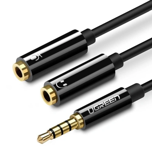 Kup UGREEN AUX Audio Splitter UGREEN 3,5 mm Miniklinkenkabel (männlich) auf Kopfhörer + Mikrofon (weiblich), 20cm - Schwarz - UGR562BLK - {ean13} - Sklep Home Screen