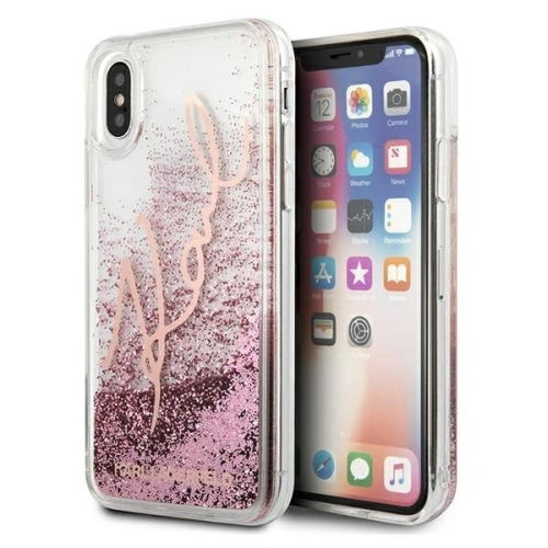 Kup Etui Karl Lagerfeld KLHCPXTRKSRG Apple iPhone X/XS rózsaszín-arany/glitter aláírás - KLD439RS - {ean13} - Sklep Home Screen