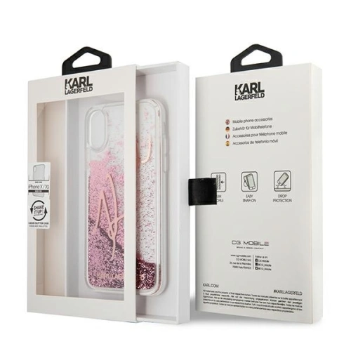 Kup Etui Karl Lagerfeld KLHCPXTRKSRG Apple iPhone X/XS rózsaszín-arany/glitter aláírás - KLD439RS - {ean13} - Sklep Home Screen