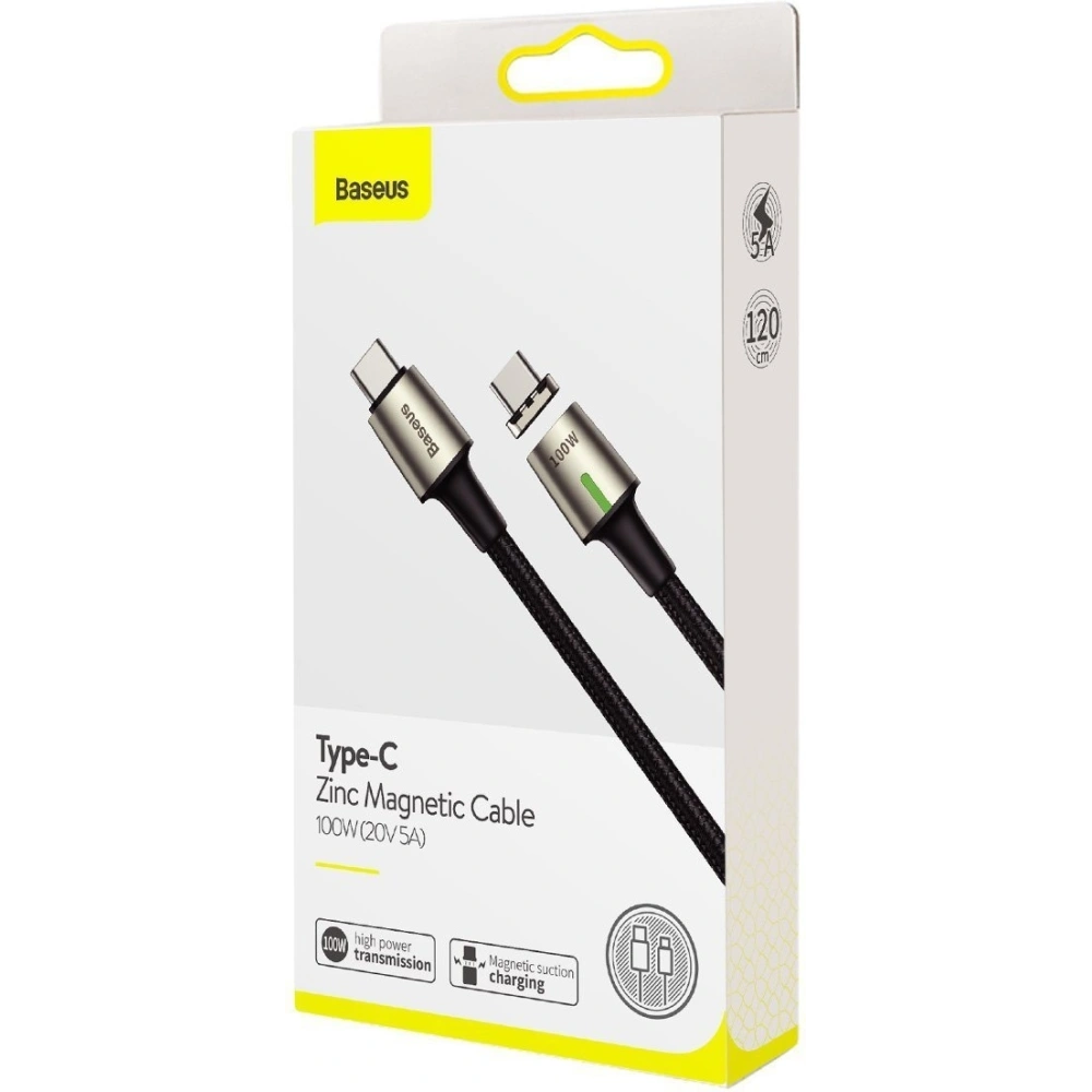 Kabel USB-C do USB-C, magnetyczny Baseus Zinc 5A 1.2m (czarny)
