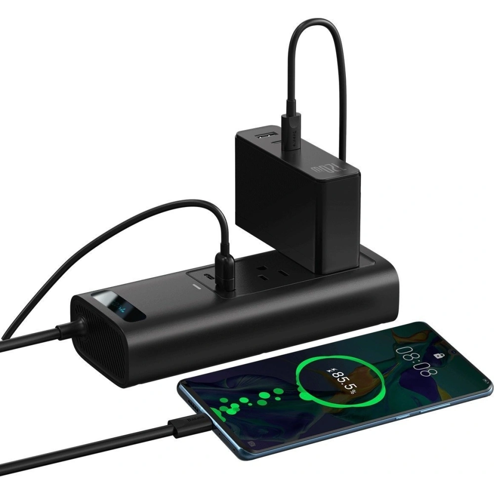 Inwerter samochodowy Baseus 150W, 110V,  US/JP (czarny)