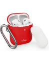 Etui PURO ICON Apple AirPods 1 & 2 cu carabină (Roșu + Capac Alb)