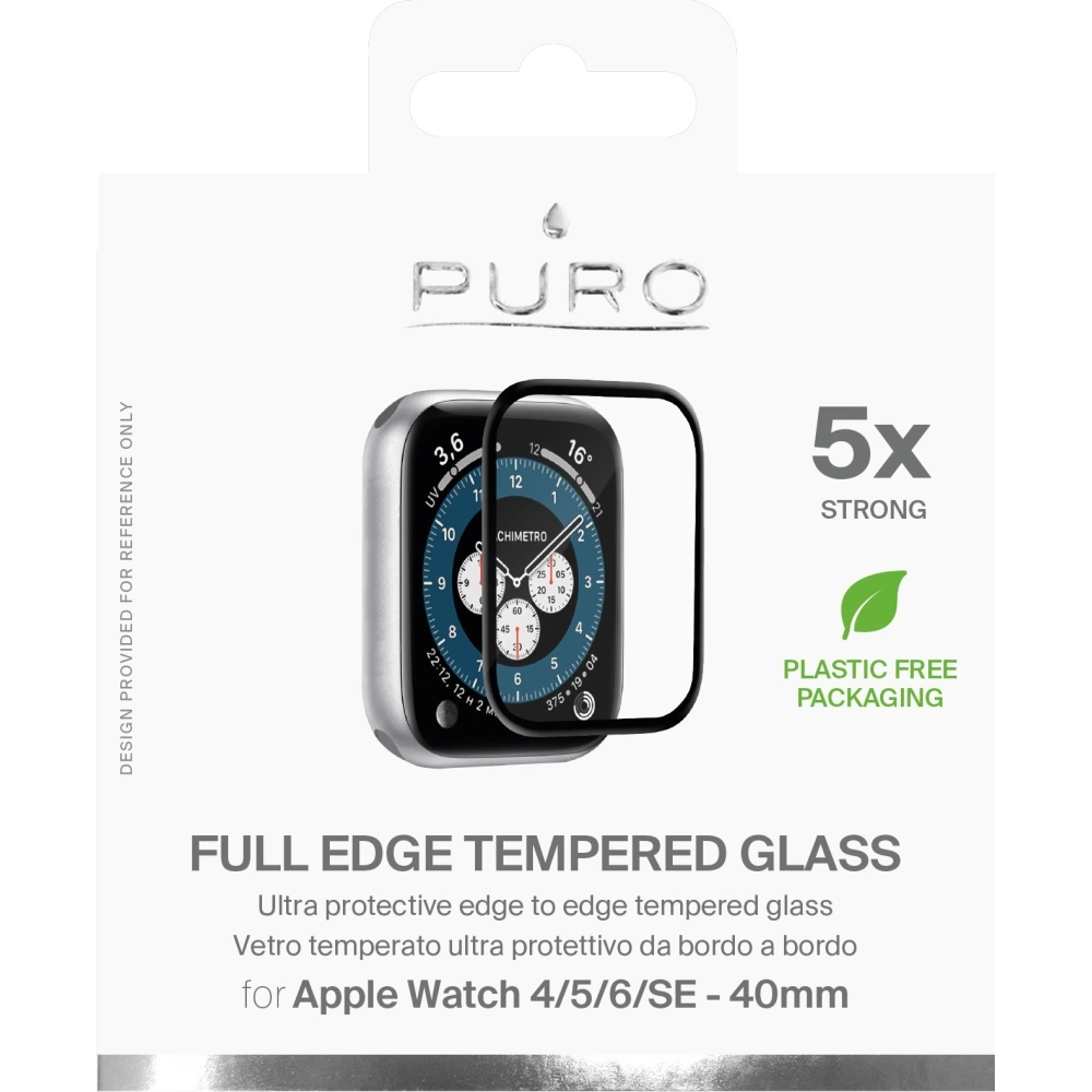 Szkło ochronne hartowane PURO Full Edge Tempered Glass na ekran Apple Watch 4/5/6/SE 40 mm (czarna ramka)