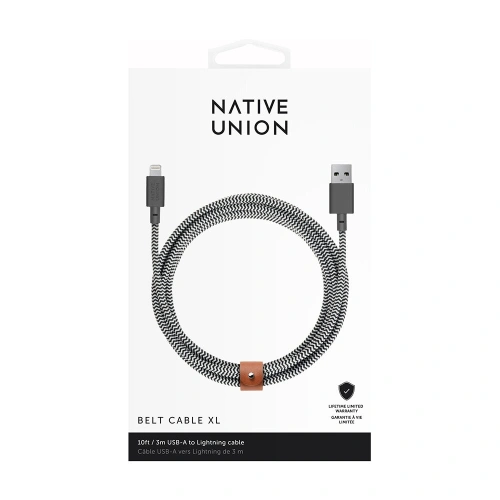 Kup Kabel Native Union Belt Cable Lightning ze skórzanym zapięciem 3m (zebra) - NTU083ZEB - {ean13} - Sklep Home Screen