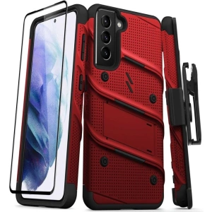 Kup Pancéřové pouzdro Zizo Bolt Cover Samsung Galaxy S21 se sklem 9H na displej + stojánek a držák na pásek (červený/černý) - ZIZ065REDBLK - {ean13} - Sklep Home Screen