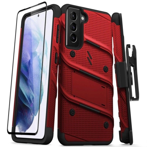 Kup Páncélozott tok Zizo Bolt Cover Samsung Galaxy S21 9H üveggel a kijelzőn + állvány & övcsipesz (piros/fekete) - ZIZ065REDBLK - {ean13} - Sklep Home Screen