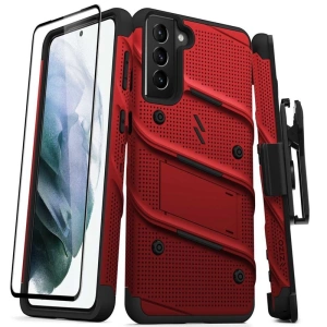 Kup Pancéřové pouzdro Zizo Bolt Cover Samsung Galaxy S21+ Plus se sklem 9H na displej + stojánek & držák na opasek (červená/černá) - ZIZ067REDBLK - {ean13} - Sklep Home Screen
