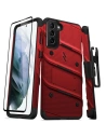Zizo Samsung Panzerhülle Bolt Cover Galaxy S21+ Plus mit 9H Displayglas + Ständer & Gürtelclip (rot/schwarz)