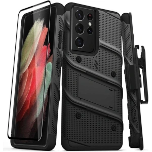 Kup Pancéřové pouzdro Zizo Bolt Cover Samsung Galaxy S21 Ultra se sklem 9H na displej + stojánek a držák na opasek (černý) - ZIZ068BLK - {ean13} - Sklep Home Screen