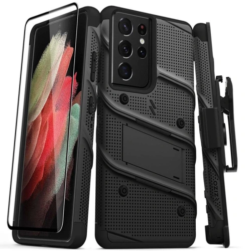 Kup Páncélozott tok Zizo Bolt Cover Samsung Galaxy S21 Ultra 9H üveggel a képernyőre + állvány és övtartó (fekete) - ZIZ068BLK - {ean13} - Sklep Home Screen