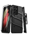Páncélozott tok Zizo Bolt Cover Samsung Galaxy S21 Ultra 9H üveggel a képernyőre + állvány és övtartó (fekete)