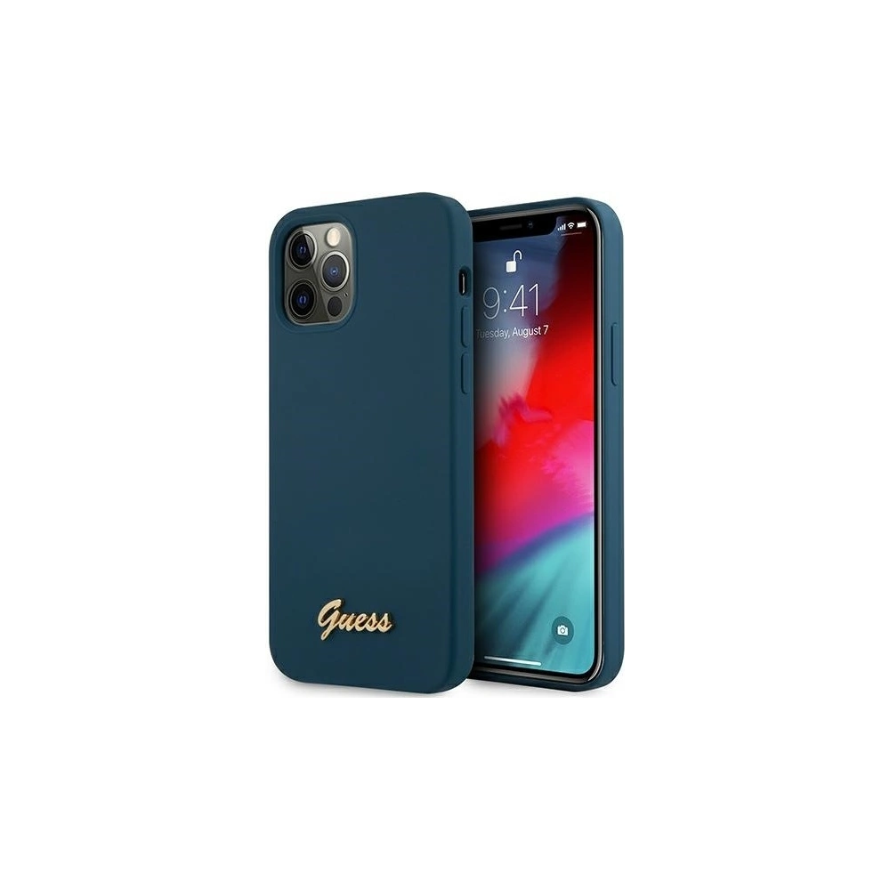 Etui Guess GUHCP12LLSLMGBL Apple iPhone 12 Pro Max niebieski/blue hardcase Metal Logo Script