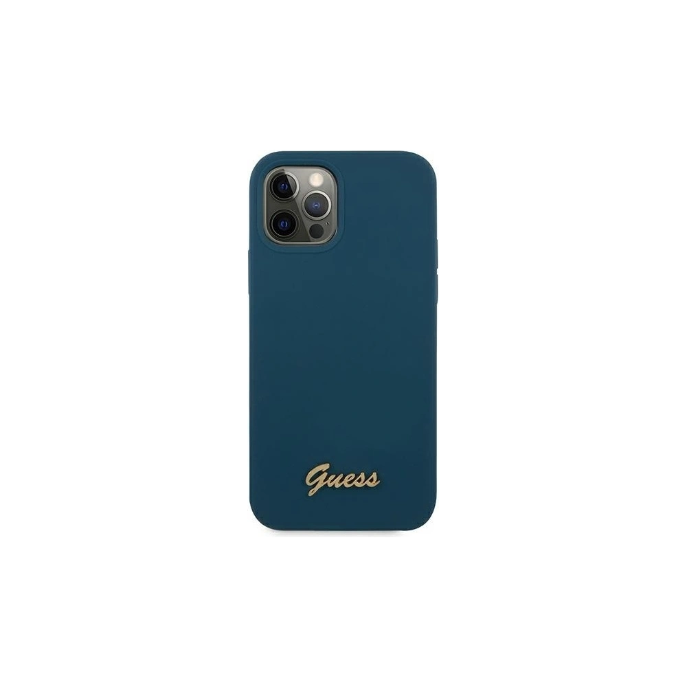 Etui Guess GUHCP12LLSLMGBL Apple iPhone 12 Pro Max niebieski/blue hardcase Metal Logo Script