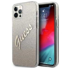 Buy Guess GUHCP12LPCUGLSGO Apple iPhone 12 Pro Max gold hardcase Glitter Gradient Script - GUE837GLD - {ean13} - Home Screen Store Europe