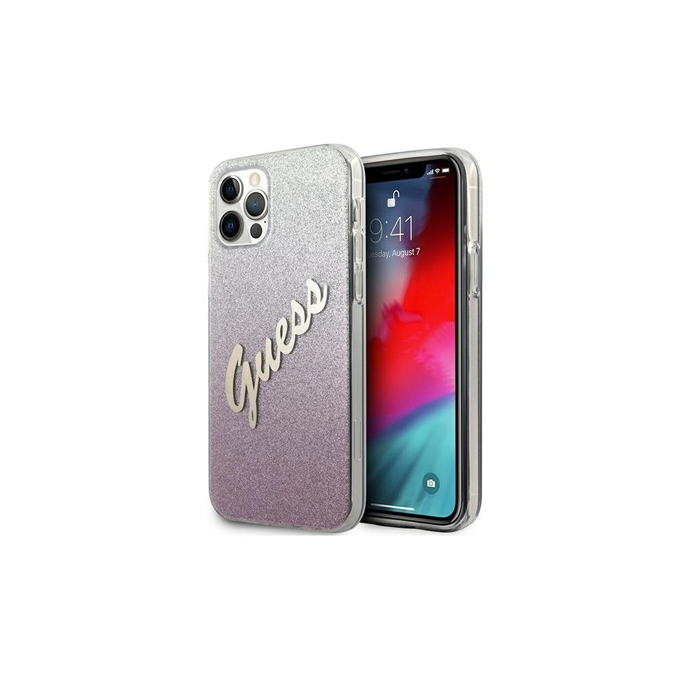 Etui Guess GUHCP12LPCUGLSPI Apple iPhone 12 Pro Max różowy/pink hardcase Glitter Gradient Script
