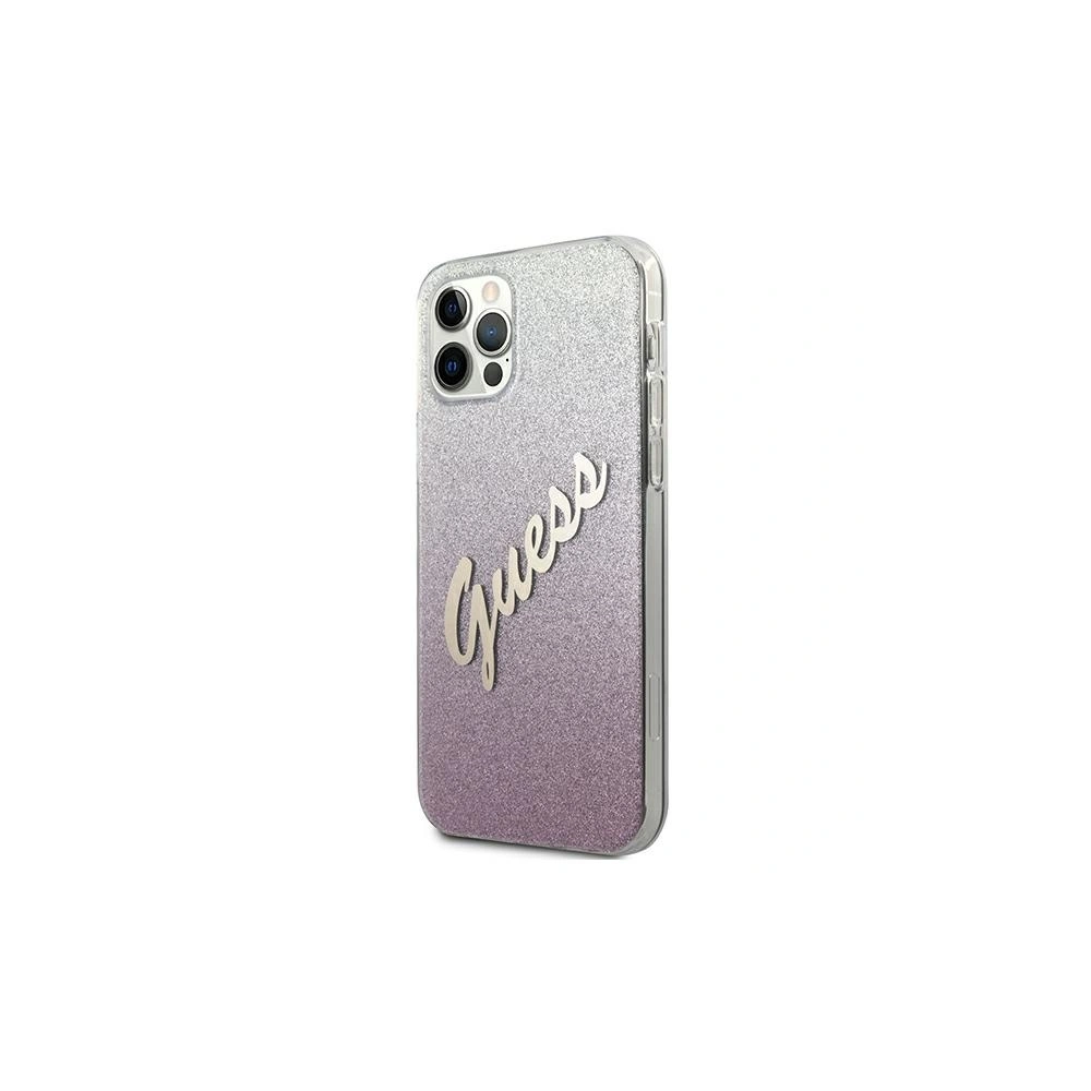 Etui Guess GUHCP12LPCUGLSPI Apple iPhone 12 Pro Max różowy/pink hardcase Glitter Gradient Script