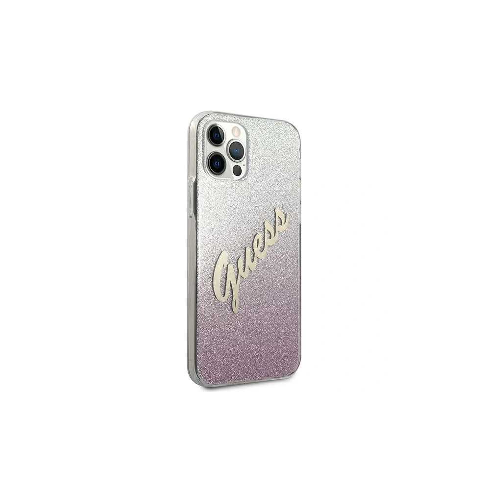Etui Guess GUHCP12LPCUGLSPI Apple iPhone 12 Pro Max różowy/pink hardcase Glitter Gradient Script