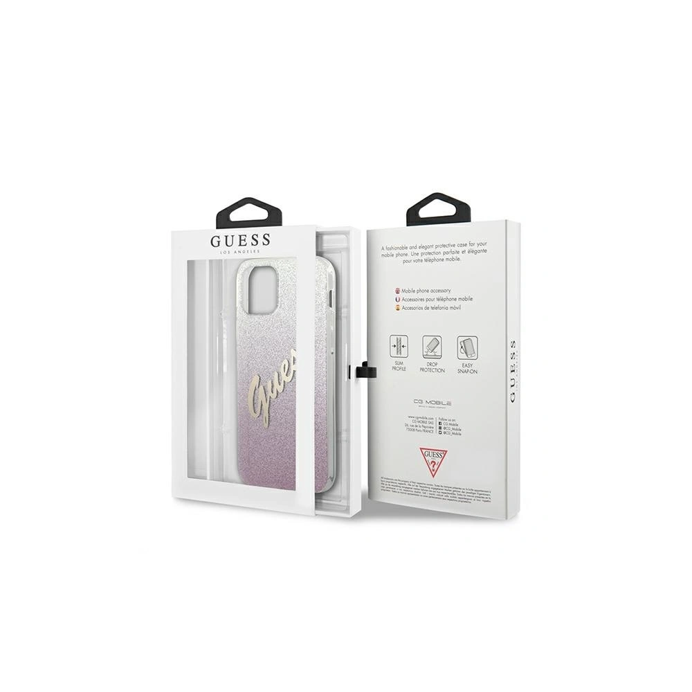 Etui Guess GUHCP12LPCUGLSPI Apple iPhone 12 Pro Max różowy/pink hardcase Glitter Gradient Script
