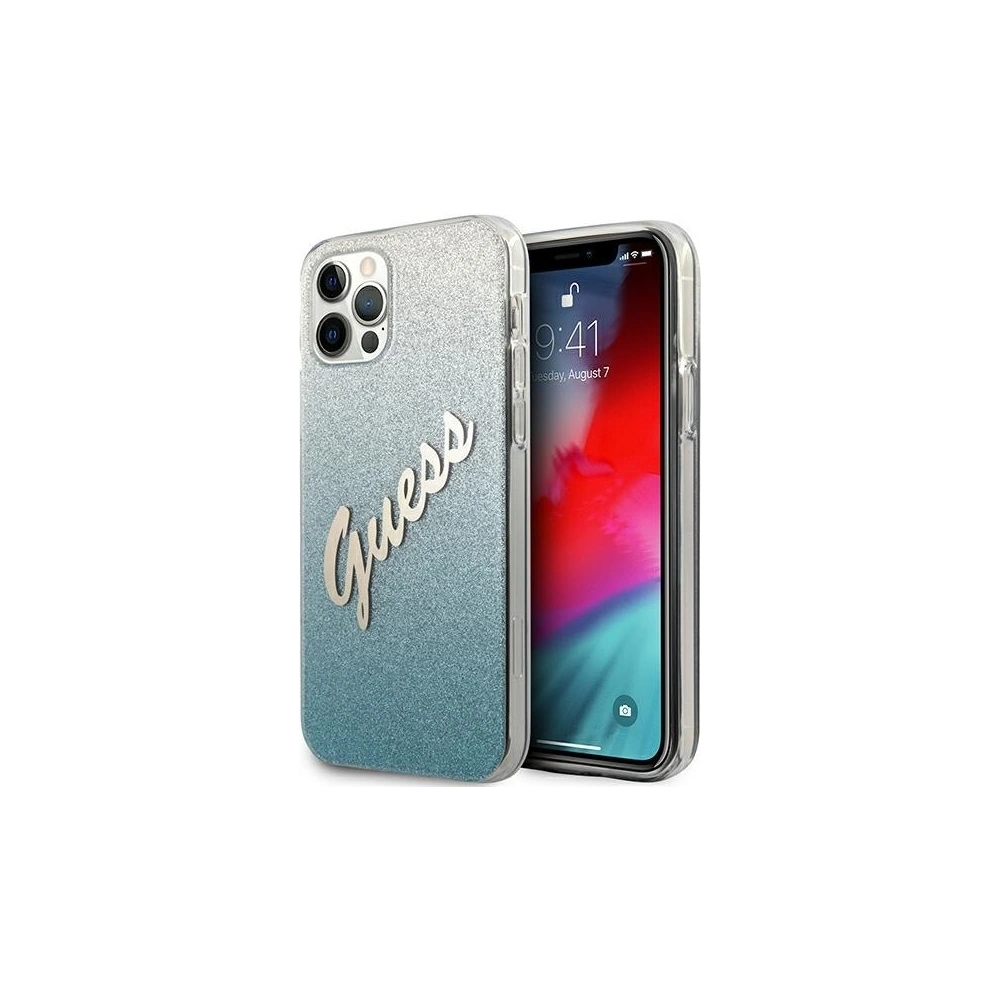 Etui Guess GUHCP12MPCUGLSBL Apple iPhone 12/12 Pro niebieski/blue hardcase Glitter Gradient Script