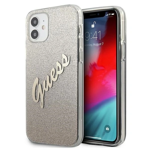 Kup Guess Apple Tasche GUHCP12SPCUGLSGO iPhone 12 mini gold/gold Hartschale Glitter Gradient Script - GUE861GLD - {ean13} - Sklep Home Screen