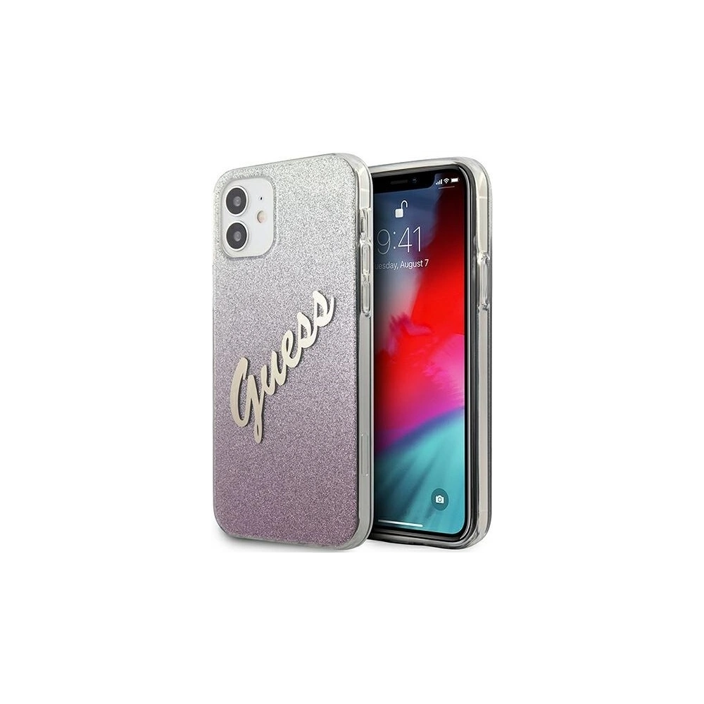 Etui Guess GUHCP12SPCUGLSPI Apple iPhone 12 mini różowy/pink hardcase Glitter Gradient Script