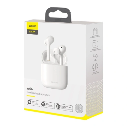 Kup TWS fülhallgató Baseus Encok W06, Bluetooth 5.0, aptX, vezeték nélküli töltés (fehér) - BSU2031WHT - {ean13} - Sklep Home Screen
