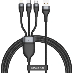 Kabel USB 3w1 Baseus Flash Series, USB-C + micro USB + Lightning, 40W, 5A, 1.2m (černý)