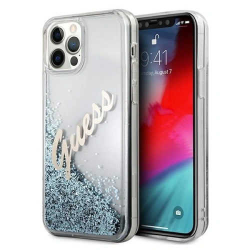 Kup Etui Guess GUHCP12LGLVSBL Apple iPhone 12 Pro Max niebieski/blue hardcase Glitter Vintage Script - GUE874BLU - {ean13} - Sklep Home Screen
