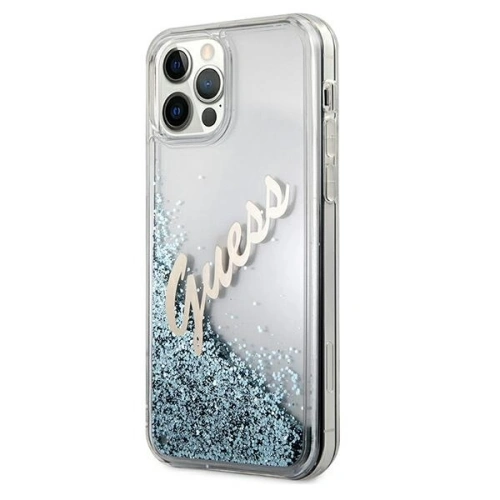 Kup Etui Guess GUHCP12LGLVSBL Apple iPhone 12 Pro Max niebieski/blue hardcase Glitter Vintage Script - GUE874BLU - {ean13} - Sklep Home Screen