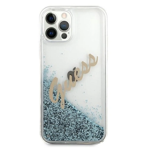 Kup Etui Guess GUHCP12LGLVSBL Apple iPhone 12 Pro Max niebieski/blue hardcase Glitter Vintage Script - GUE874BLU - {ean13} - Sklep Home Screen