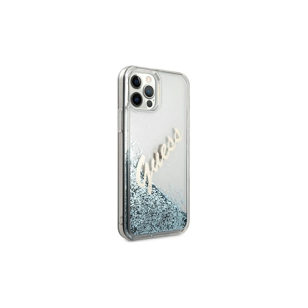 Etui Guess GUHCP12LGLVSBL Apple iPhone 12 Pro Max niebieski/blue hardcase Glitter Vintage Script
