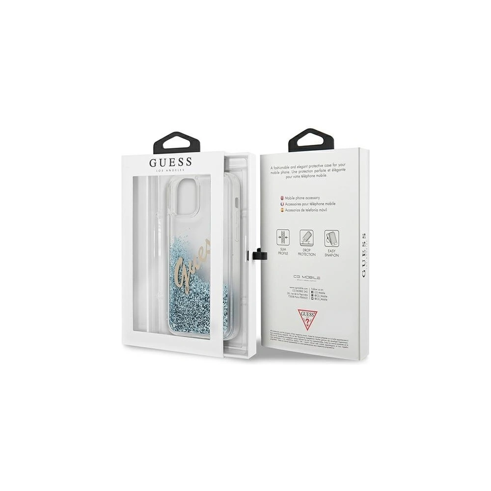 Etui Guess GUHCP12LGLVSBL Apple iPhone 12 Pro Max niebieski/blue hardcase Glitter Vintage Script