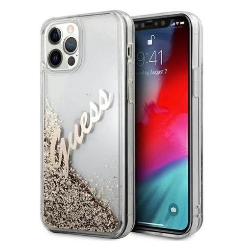 Kup Etui Guess GUHCP12LGLVSGO Apple iPhone 12 Pro Max auriu/gold hardcase Glitter Vintage Script - GUE875GLD - {ean13} - Sklep Home Screen