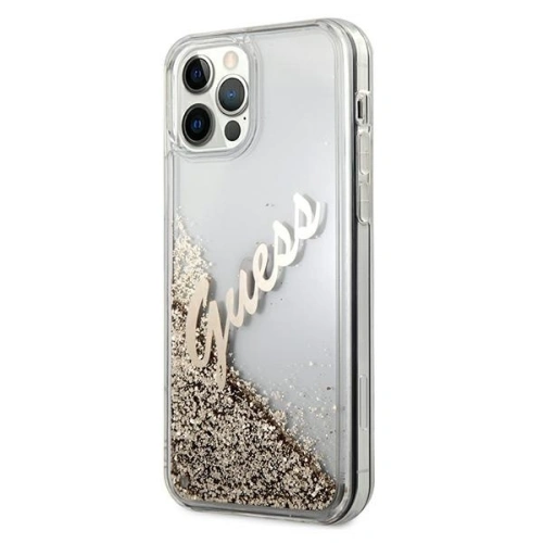 Kup Etui Guess GUHCP12LGLVSGO Apple iPhone 12 Pro Max auriu/gold hardcase Glitter Vintage Script - GUE875GLD - {ean13} - Sklep Home Screen