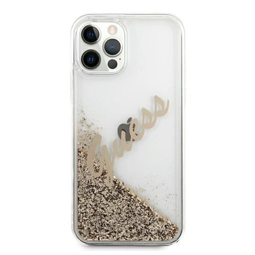 Kup Etui Guess GUHCP12LGLVSGO Apple iPhone 12 Pro Max auriu/gold hardcase Glitter Vintage Script - GUE875GLD - {ean13} - Sklep Home Screen
