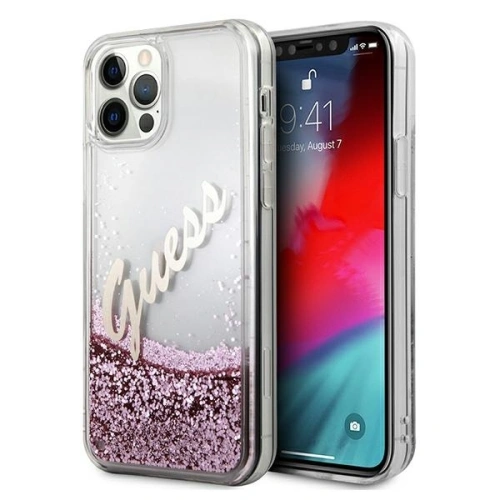 Buy Guess GUHCP12LGLVSPI Apple iPhone 12 Pro Max pink hardcase Glitter Vintage Script - GUE876PNK - {ean13} - Home Screen Store Europe