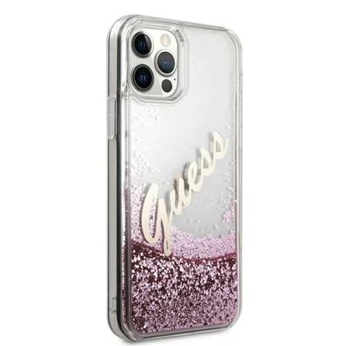 Buy Guess GUHCP12LGLVSPI Apple iPhone 12 Pro Max pink hardcase Glitter Vintage Script - GUE876PNK - {ean13} - Home Screen Store Europe