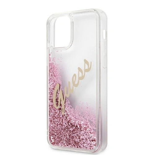 Buy Guess GUHCP12LGLVSPI Apple iPhone 12 Pro Max pink hardcase Glitter Vintage Script - GUE876PNK - {ean13} - Home Screen Store Europe