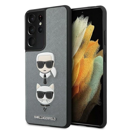Kup Etui Karl Lagerfeld KLHCS21LSAKICKCSL Samsung Galaxy S21 Ultra ezüst/silver hardcase Saffiano Ikonik Karl&Choupette Head - KLD447SLV - {ean13} - Sklep Home Screen