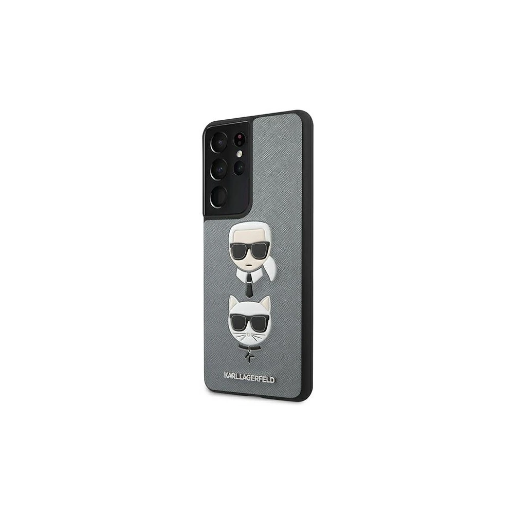 Etui Karl Lagerfeld KLHCS21LSAKICKCSL Samsung Galaxy S21 Ultra srebrny/silver hardcase Saffiano Ikonik Karl&Choupette Head