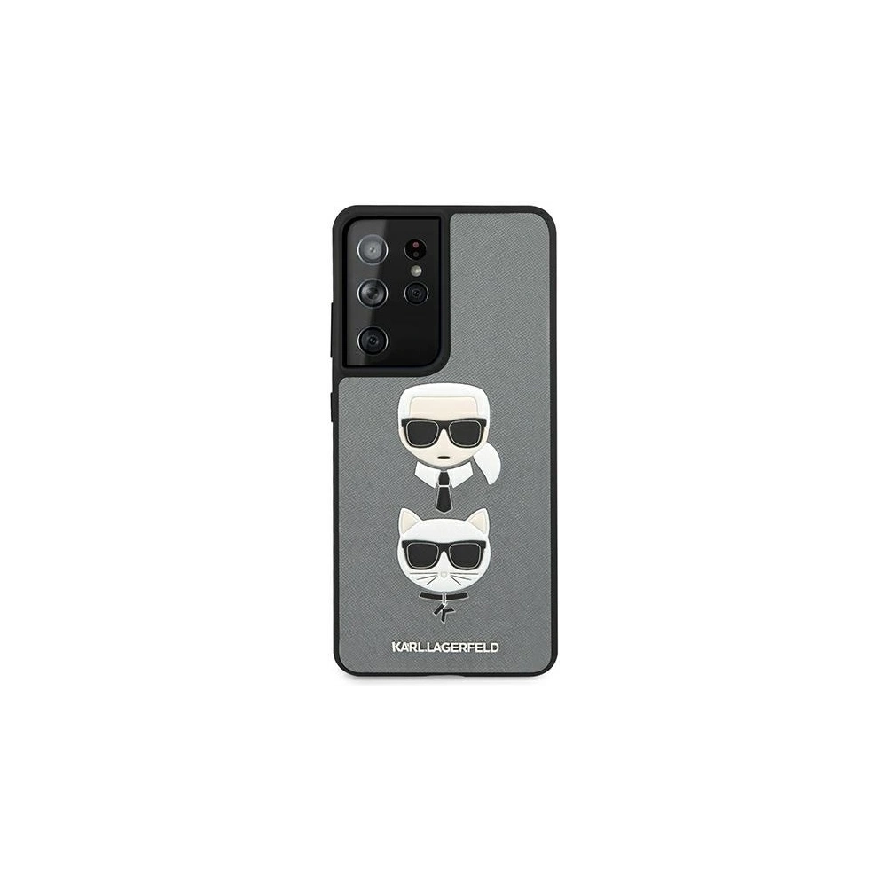 Etui Karl Lagerfeld KLHCS21LSAKICKCSL Samsung Galaxy S21 Ultra srebrny/silver hardcase Saffiano Ikonik Karl&Choupette Head